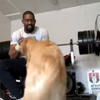 Andre Crews working out with his dog