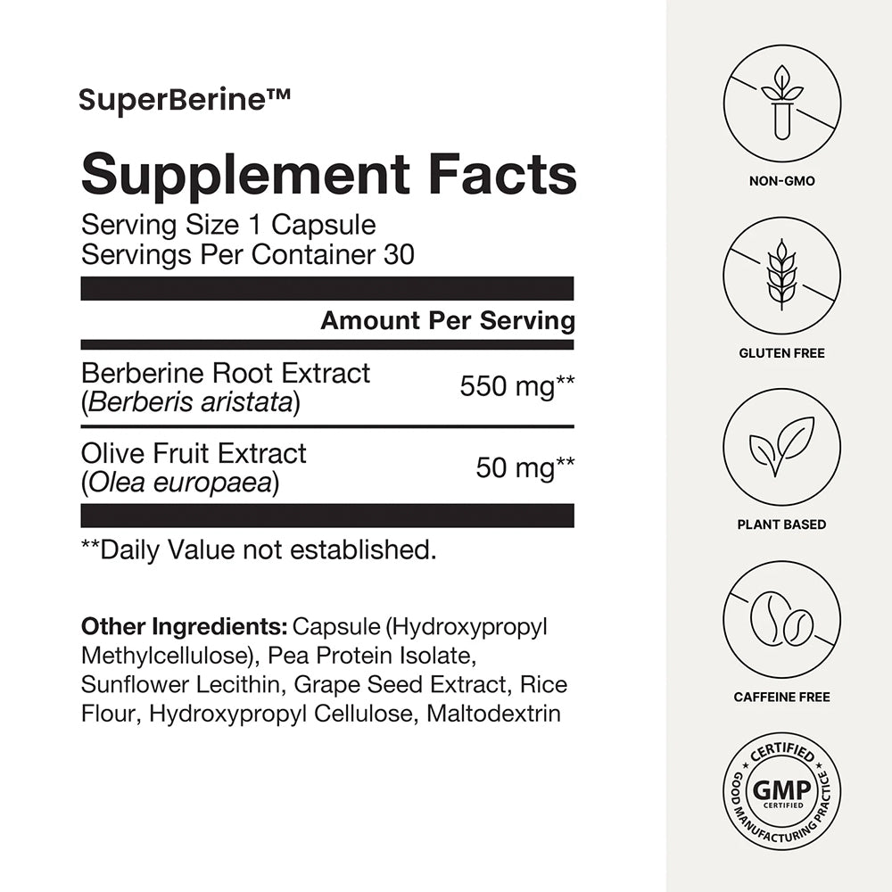 Supplement Facts label for SuperBerine