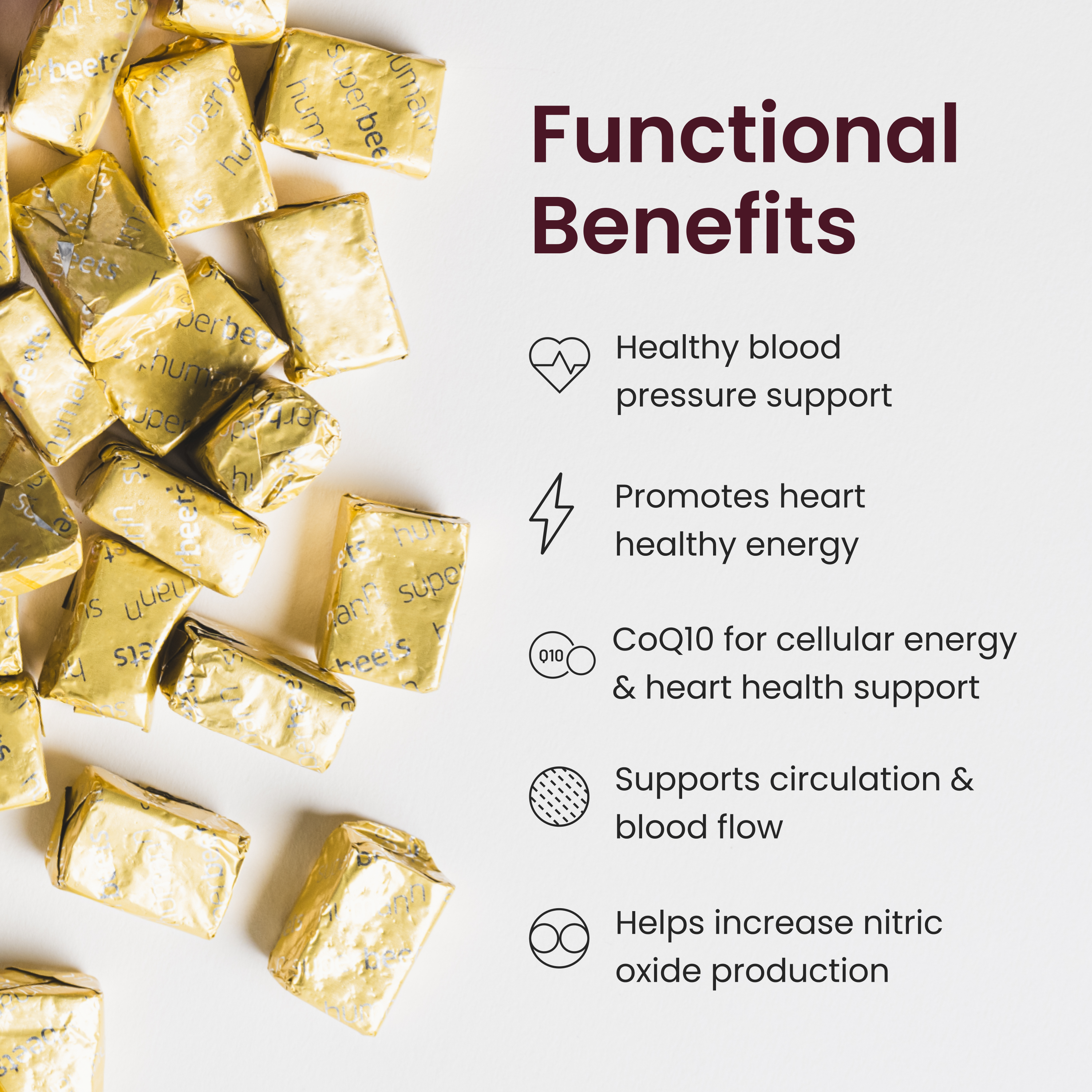 Heart Chews Advanced chews with Functional benefits listed