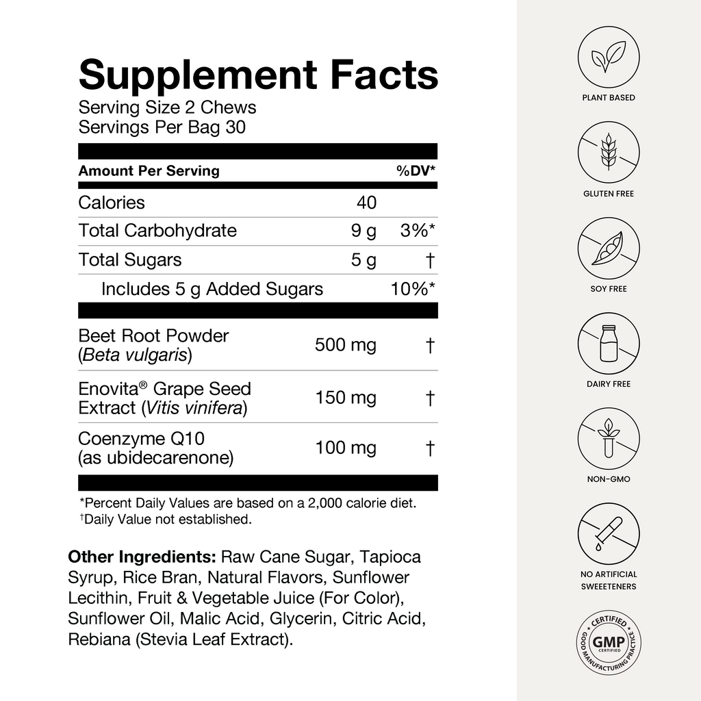 Supplement Facts label for Heart Chews