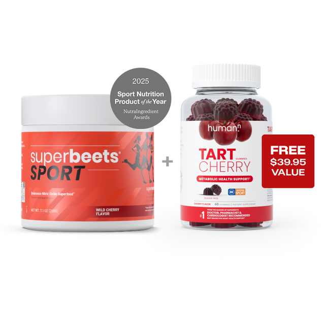 SuperBeets Sport Canister with additional text: '2025 Sports Nutrition Product of the Year NutraIngredients Awards'