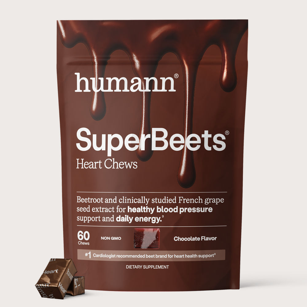 SuperBeets Heart Chews Chocolate package and chews