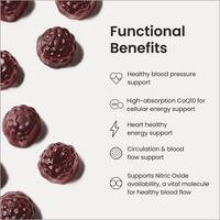 Gummies with text listing functional benefits on a white background