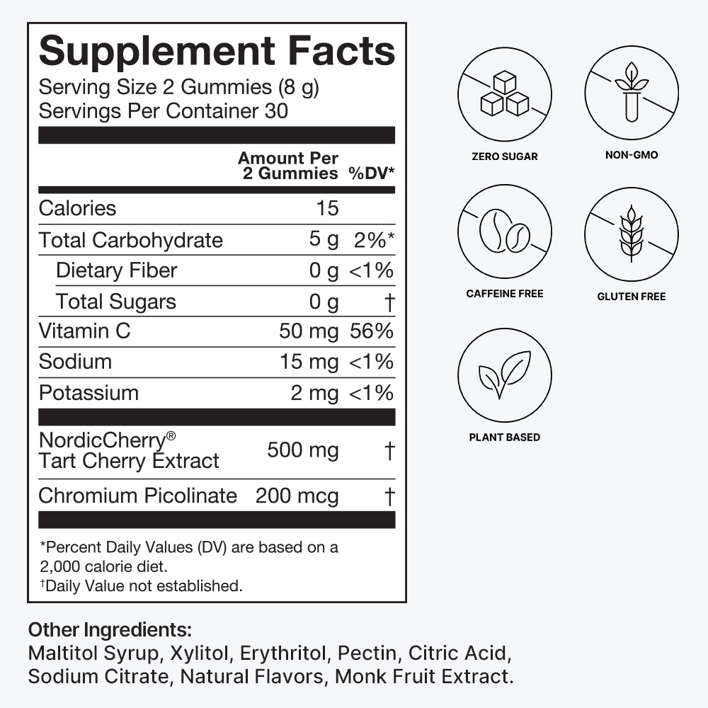 Supplement Facts label for Tart Cherry Gummies