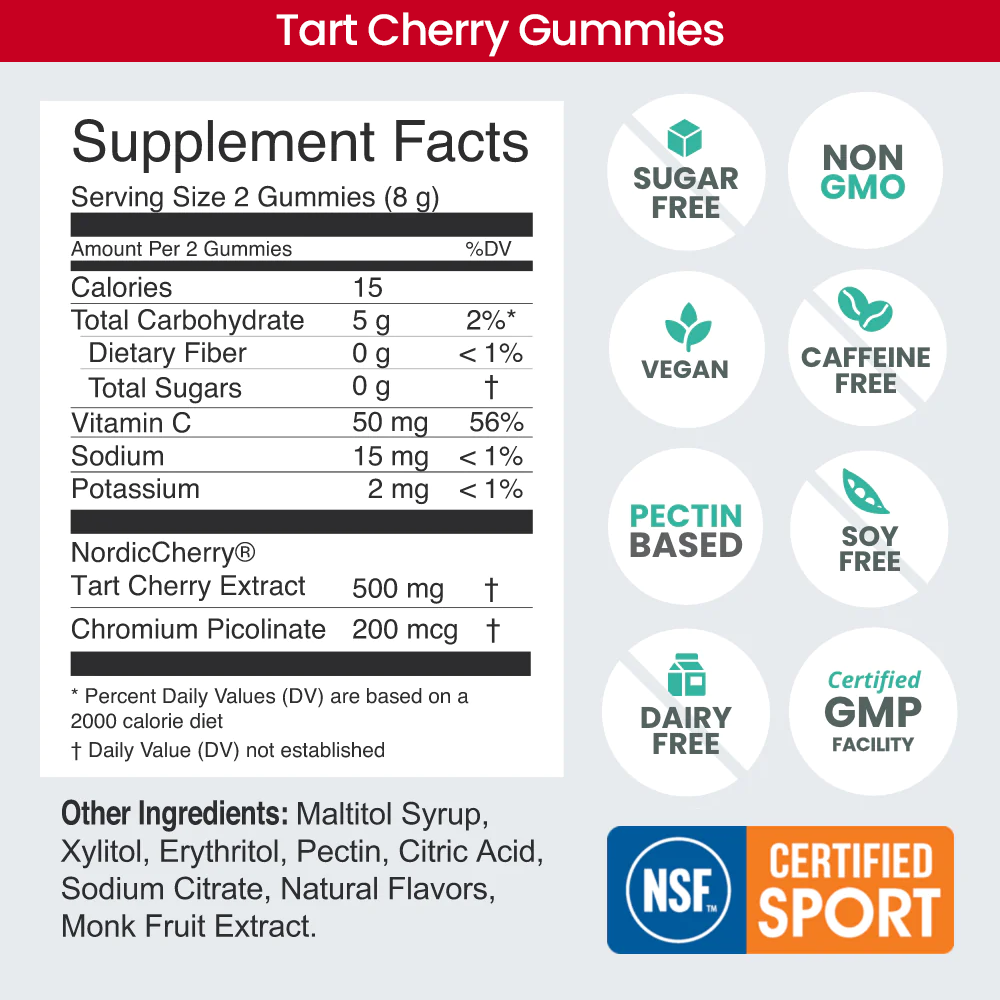 Supplement Facts label for Tart Cherry Gummies