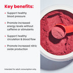 Heart powder in a scoop with key benefits listed