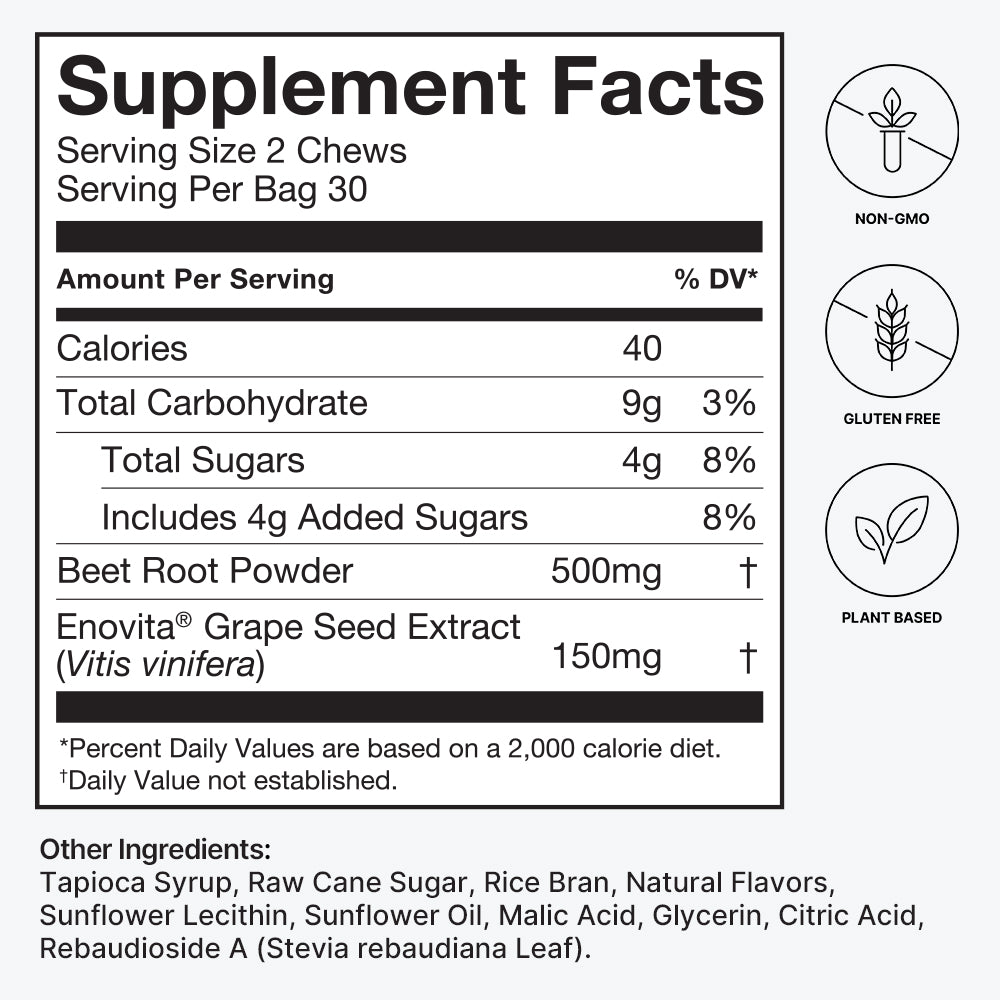 Supplement Facts label for Heart Chews
