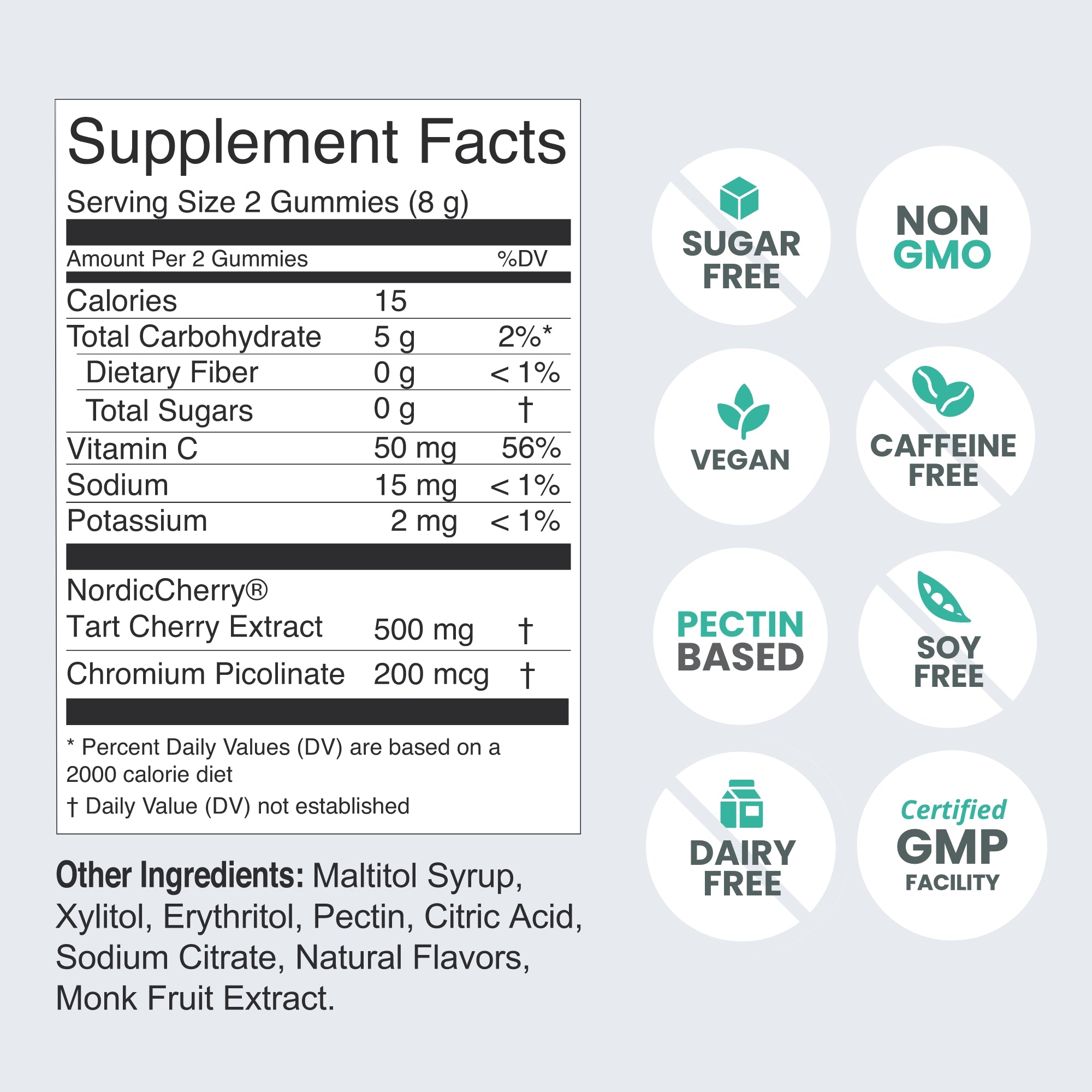 Supplement Facts label for Tart Cherry Gummies